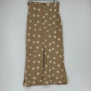 ZARA Polka Dot Linen‎ Skirt Y2K Beige Cream Linen Blend Women Small missing belt